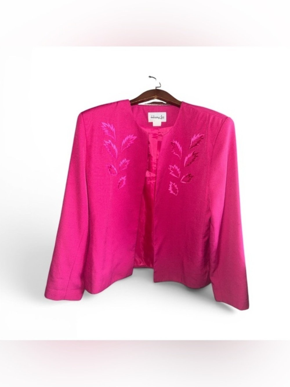Vintage Henry Lee Bright Pink Embroidered Open Blazer Jacket Size 14 Made in USA